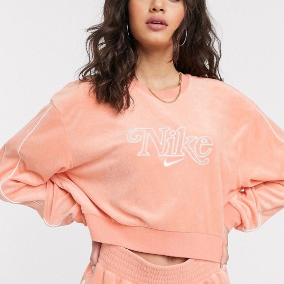 Nike Tops - Nike Peach Terry Cloth Embroidered Cropped Sweatshirt